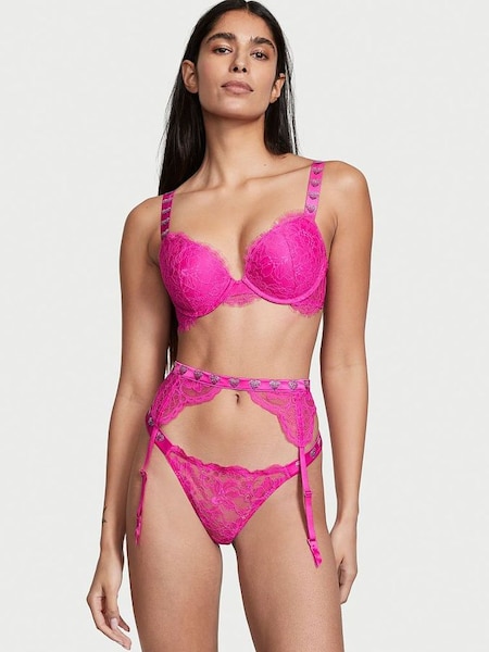 Fuchsia Frenzy Pink Lace Shine Strap Suspenders (R80697) | £10