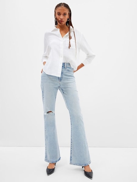 Light Wash Blue High Waisted Ripped 70's Flared Jeans (R82561) | £50