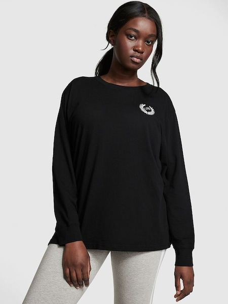 Pure Black Long Sleeve Oversized Campus T-Shirt (R82811) | £30