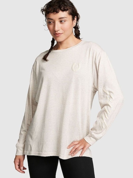 Heather Oatmeal Beige Long Sleeve Oversized Campus T-Shirt (R83655) | £30