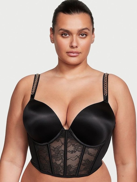 Black Lace Chain Push Up Shine Strap Adds 2 Cups Bombshell Bra (R83671) | £75