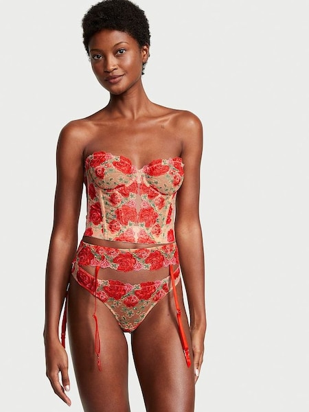 Tomato Red Embroidered Illuminating Blooms Garter (R83677) | £45