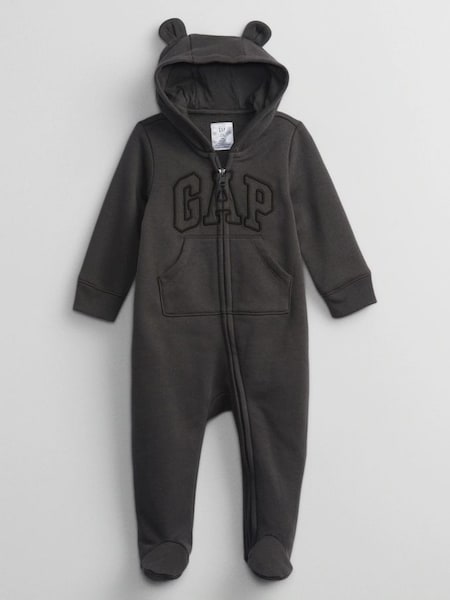 Black Logo Zip Hooded All in One - Baby (R90695) | £25