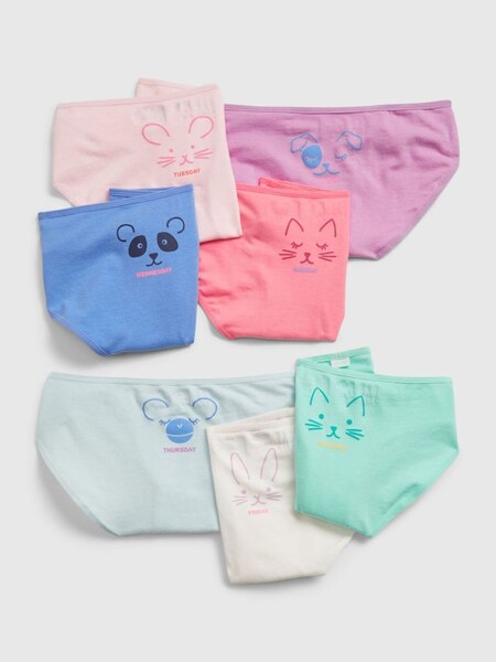 Pink/Blue Kids Animal Graphic Cotton 7 Pack Bikini Briefs (R90779) | £25