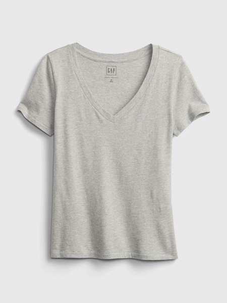Grey Organic Cotton Vintage Short Sleeve V-Neck T-Shirt (R91630) | £18