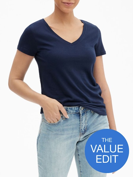 Navy Blue Favourite Short Sleeve V-Neck T-Shirt (R91646) | £10