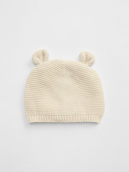 Beige Brannan Bear Ribbed Knit Baby Beanie Hat (R92701) | £8
