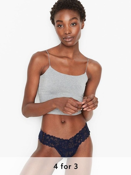 Noir Navy Blue Lace Thong Knickers (R97187) | £12