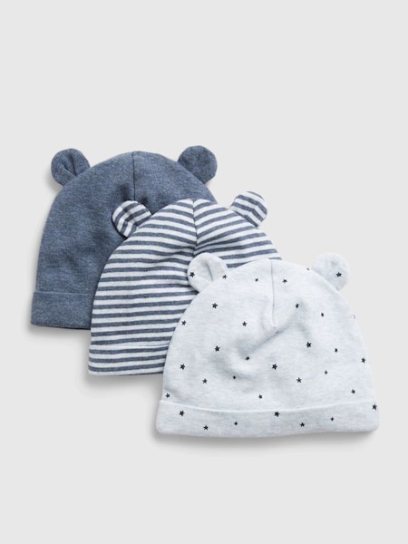 Light Blue Organic Cotton 3 Pack First Favourite Baby Beanie Hats (RY3333) | £10
