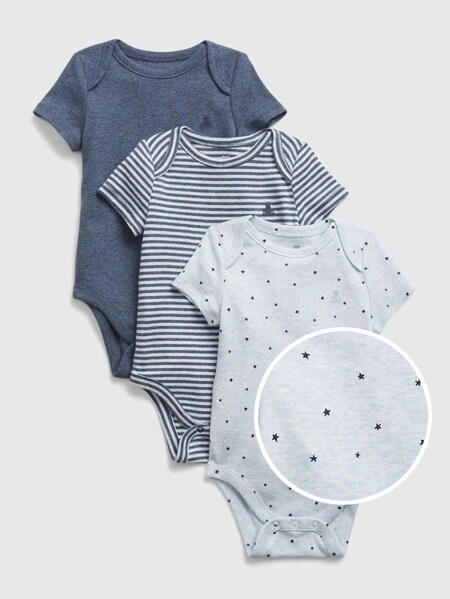 Blue 3 Pack Short Sleeve Baby Bodysuits (RY6066) | £20