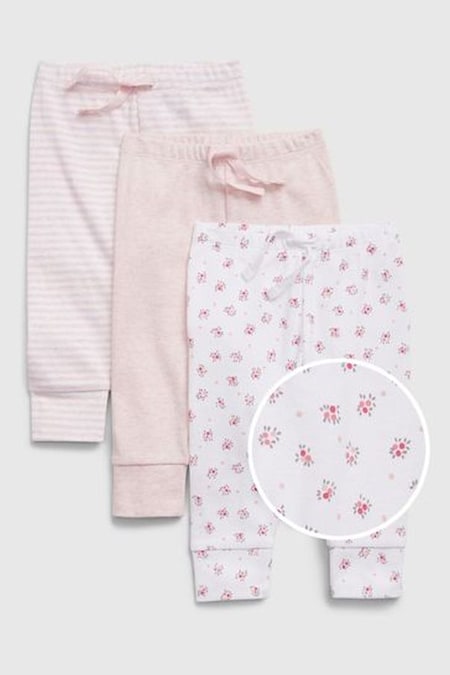 Pink And White Print Organic Cotton Joggers 3-Pack - Baby (RZ2115) | £20