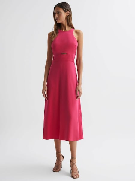 Halter Neck Cut Out Midi Dress in Pink (T02069) | £78
