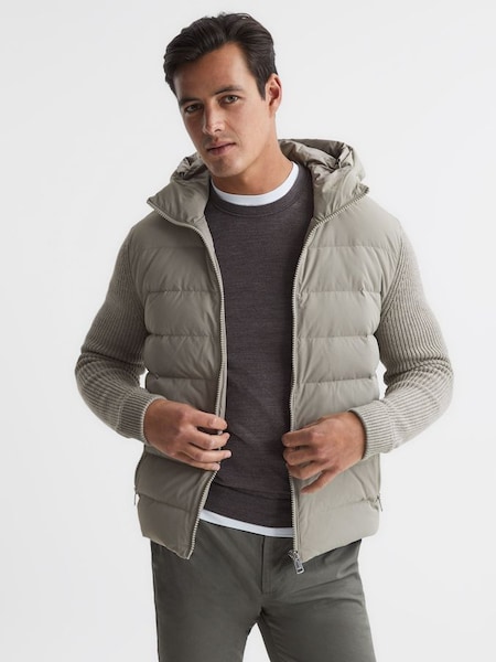 Zip Close Hybrid Knitted Hoodie in Soft Grey (T11374) | £278