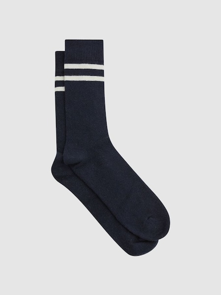 Wool Blend Striped Crew Socks in Navy (T11401) | £15