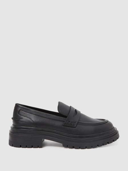 Leather Chunky Cleated Loafers in Black (T31132) | £148