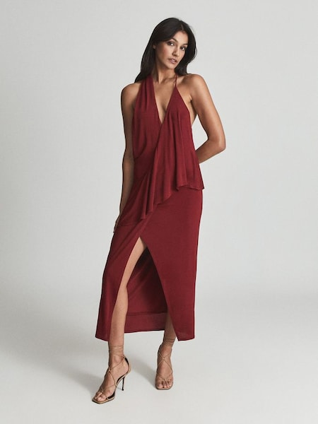Strappy Open Back Cocktail Dress in Dark Red (T42461) | £40