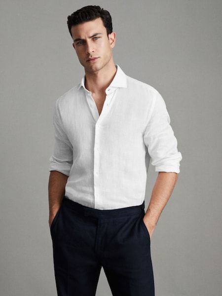 Linen Button-Through Shirt in White (T44653) | £98