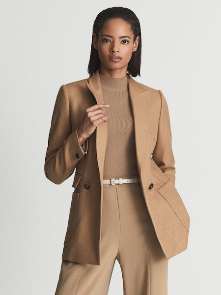 Double Breasted Twill Blazer in Camel (T44782) | £170