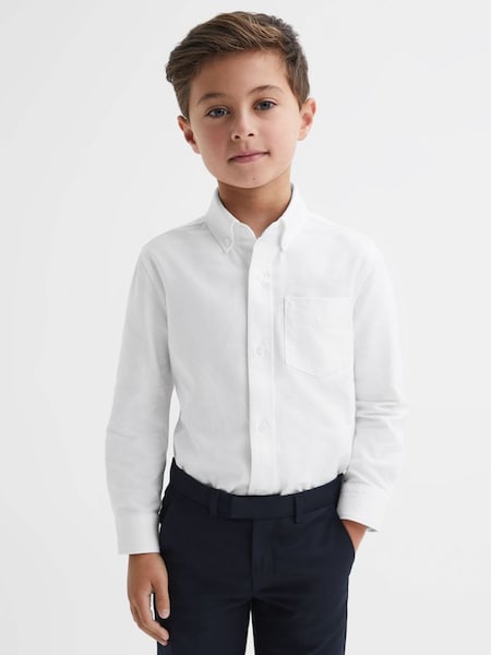 Junior Slim Fit Button-Down Oxford Shirt in White (T44813) | £28