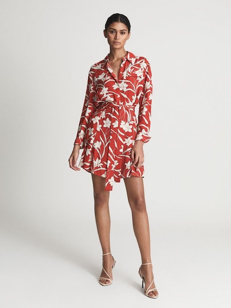 Printed Shirt Dress in Red (T44874) | £65