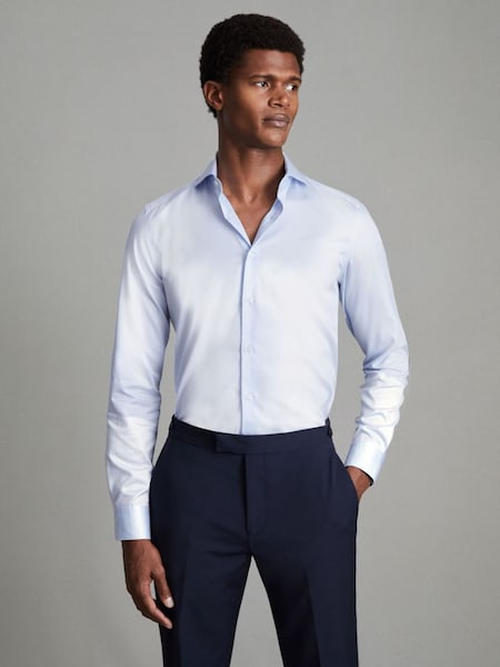 Slim Fit Two-Fold Cotton Shirt in Soft Blue (T44949) | £88