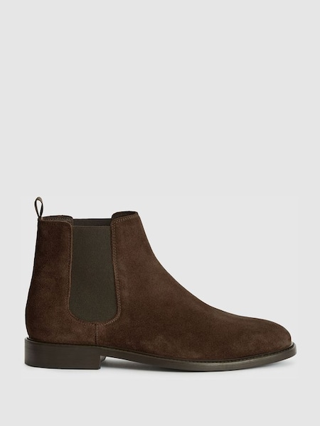 Suede Leather Chelsea Boots in Dark Brown (T46504) | £195