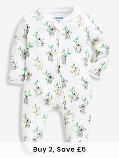 White Koala Print Zip Sleepsuit (T46839) | £20