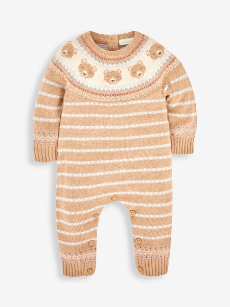 Bear Fair Isle Knitted Baby All-In-One in Stone (T51046) | £29.50