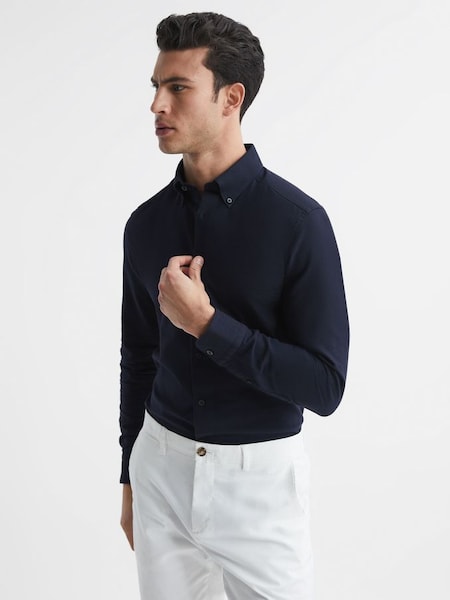 Soft Wash Button Down Oxford Shirt in Navy (T53709) | £78