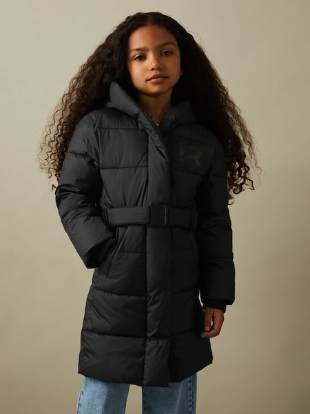 Senior Water Resistant Quilted Hooded Coat in Black (T55105) | £108