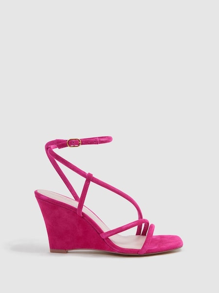 Suede Strappy Wedge Heels in Pink (T55228) | £48
