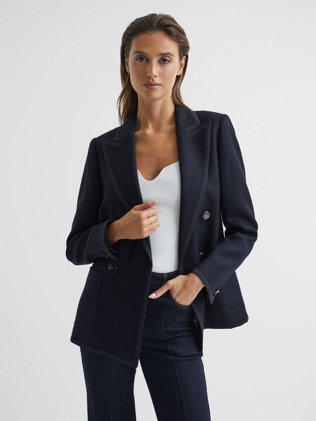Double Breasted Twill Blazer in Navy (T65710) | £160