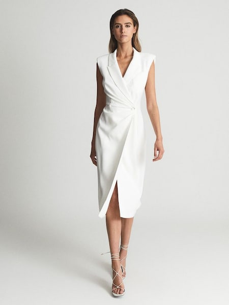 Tuxedo Bodycon Midi Dress in White (T74460) | £90