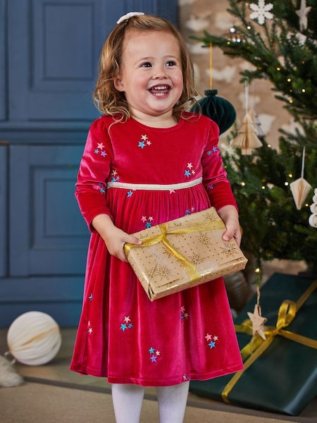 Fuchsia Girls' Star Embroidered Velour Party Dress (T75690) | £12