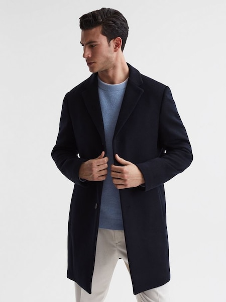 Single Breasted Overcoat in Navy (T97357) | £295