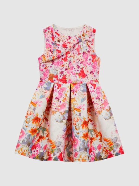 Junior Scuba Floral Printed Dress in Orange (T99372) | £50