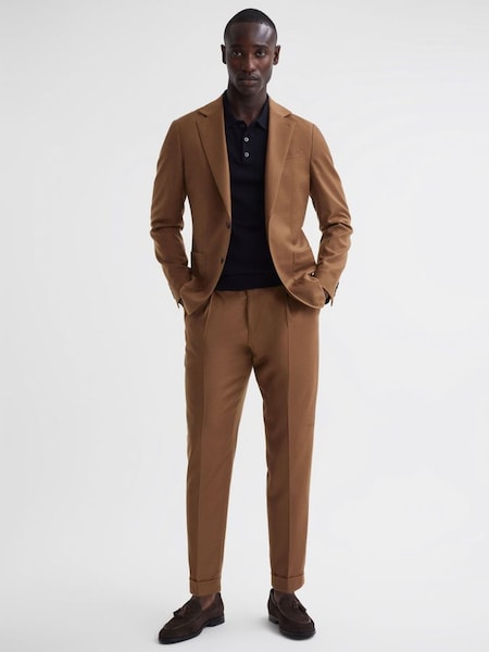 Slim Fit Wool Blend Rolled Hem Trousers in Tobacco (T99380) | £70