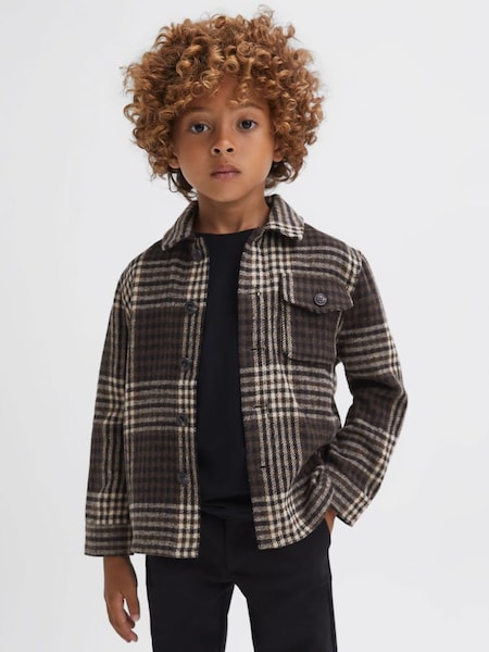 Senior Brushed Checked Overshirt in Oatmeal (T99396) | £25