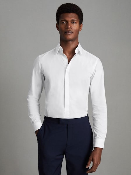 Slim Fit Cotton Blend Shirt in White (U00974) | £88