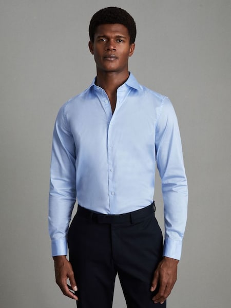 Slim Fit Cotton Blend Shirt in Blue (U09749) | £78