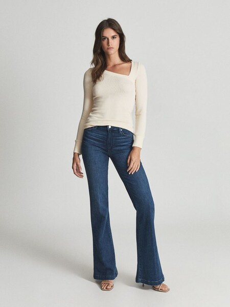 Paige High Rise Flared Jeans in Mid Blue (U09900) | £130