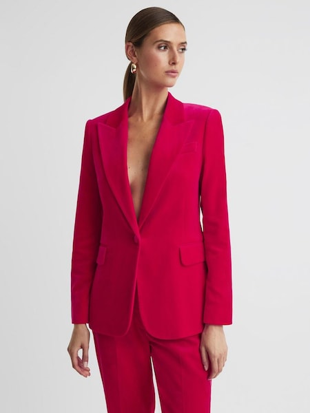 Velvet Single Breasted Suit Blazer in Pink (U17789) | £178