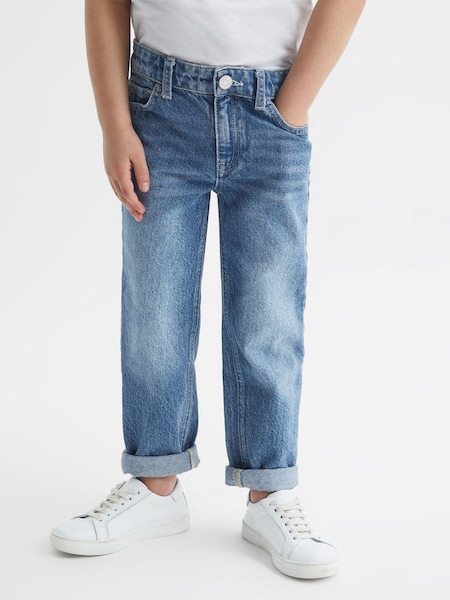 Junior Stonewash Tapered Slim Fit Jeans in Mid Blue (U18184) | £36