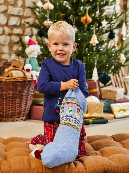Blue Snowman Knitted Stocking (U27005) | £22