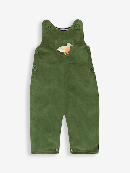 Embroidered Pocket Cord Dungarees in Khaki Green Duck (U28908) | £26