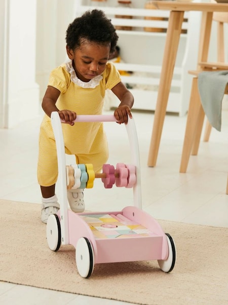 Pink Wooden Baby Walker with Colourful Blocks (U29103) | £49