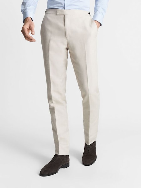 Tailored Herringbone Trousers in Stone (U39860) | £55