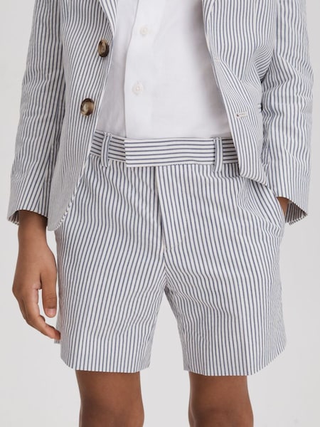 Junior Seersucker Striped Adjuster Shorts in Soft Blue (U49323) | £38