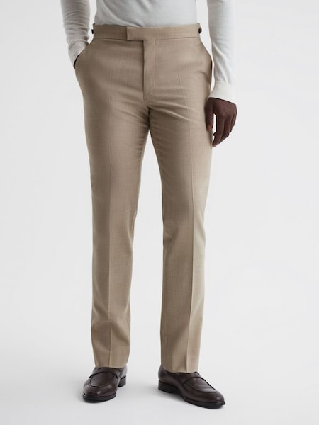 Slim Fit Wool Blend Trousers in Oatmeal (U54588) | £70