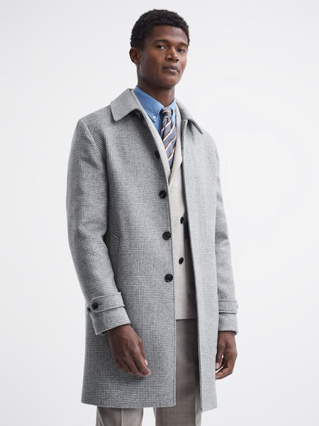 Wool Blend Check Epsom Overcoat in Soft Grey (U70188) | £135